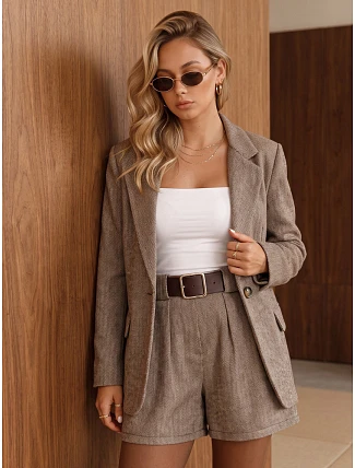 Dámska bunda s kockovaným vzorom, béžová, FashionStreet PY0154 Dámska bunda s kockovaným vzorom, béžová, FashionStreet PY0154