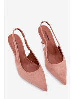 Dámské sandály na podpatku z imitace semiše Růžové Saria