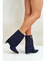 Botki Damskie W Paski Na Szpilce Z Wywiniętą Cholewką I Noskami W Szpic Granatowe Naritua