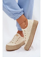 Krajkové tenisky Espadryle na platformě Lee Cooper LCW-26-31-4328 Béžové