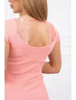 Blúzka s čipkovým výstrihom marhuľová