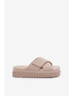 Klapki Damskie Na Platformie Z Przeplatającymi Się Paskami Beżowe Rinasara