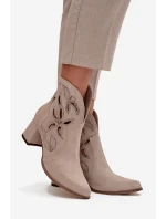 Dámske semišové členkové topánky Zazoo 3647 Cappuccino s perforovaným podpätkom