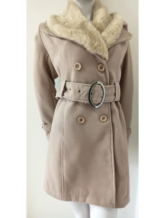 Dámsky béžový kabát na gombíky Eva - Italian Mode