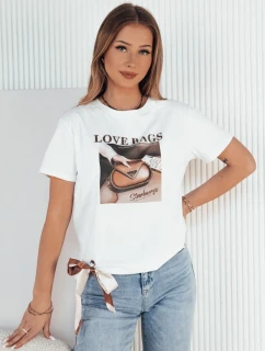 Dámske bavlnené tričko s potlačou LOVE BAGS biele FashionStreet RY2409