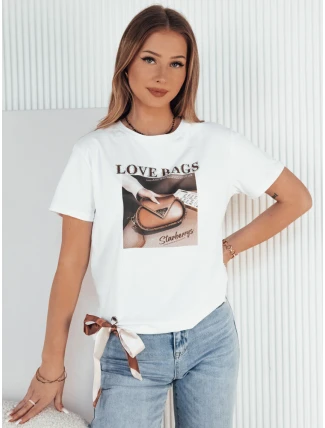Dámske bavlnené tričko s potlačou LOVE BAGS biele FashionStreet RY2409 Dámske bavlnené tričko s potlačou LOVE BAGS biele FashionStreet RY2409