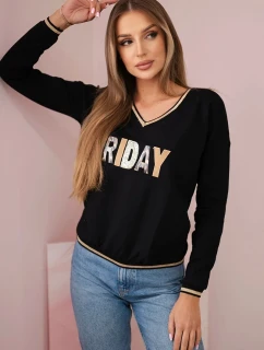 Dámska mikina s kapucňou s flitrovým nápisom čierna