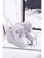 Ocieplane Dziecięce Botki Śniegowce Z Futerkiem Srebrne JellyBeans