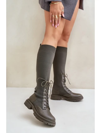 Wsuwane Kozaki Ze Skarpetkową Cholewką Ciemnozielone Iranel