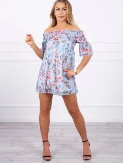 Španielske šaty s kvetinovým motívom modrej