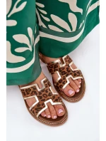 Skórzane Płaskie Klapki W Panterkę Zazoo 40383 Brązowe