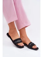 Płaskie Klapki Damskie Z Paskiem I Sprzączką Czarne Zilina
