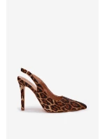 Zdobione Sandały Na Szpilce Panterka Brązowe Kemonia