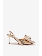 Szpilki Z Odkrytymi Piętami I Kokardką Złote Eklevia