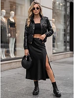 Dámska kožená bomberová bunda na prechodné obdobie, čierna, FashionStreet TY5856 Dámska kožená bomberová bunda na prechodné obdobie, čierna, FashionStreet TY5856