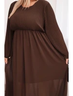 Dámske Plus veľkosť dlhý rukáv skladaný viskózové sukne Brown Dámske Plus veľkosť dlhý rukáv skladaný viskózové sukne Brown