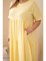 Dámske bavlnené plus size šaty s krátkymi rukávmi a volánom žltej farby Dámske bavlnené plus size šaty s krátkymi rukávmi a volánom žltej farby