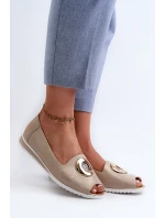 Czółenka Damskie Z Ozdobą Eko Skórzane Złote Biolita