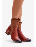 Ocieplane Botki Damskie Na Obcasie Słupku Brązowe Relabina