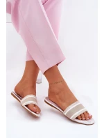 Wzorzyste Płaskie Klapki Damskie Beżowe Leysi