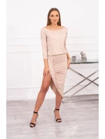 Asymetrické šaty, 3/4 rukávy, béžová farba