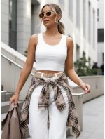 Dámska kockovaná košeľa s odreninami béžová FashionStreet DY0485