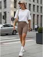 Dámske cyklistické šortky s vysokým pásom, béžové, FashionStreet SY0571 Dámske cyklistické šortky s vysokým pásom, béžové, FashionStreet SY0571