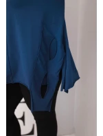 Dámska bavlnená blúzka v nadmernej veľkosti s asymetrickým lemom a výrezmi Blue