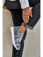 Zamszowe Wzorzyste Buty Sportowe Na Platformie Z Brokatem D&A LR51-635 Niebieskie