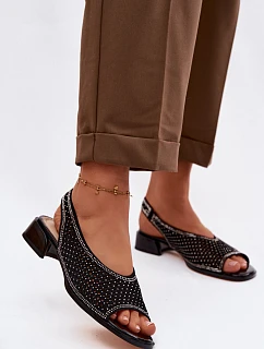 Ozdobené otevřené dámské sandály na podpatku semiš D&A CR61-3131 Černé