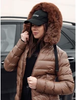 Dámska prešívaná zimná bunda s kapucňou CRYSTAL svetlohnedá FashionStreet TY4774