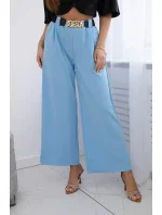 Viskózové nohavice so širokými nohavicami modré