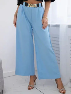Viskózové nohavice so širokými nohavicami modré