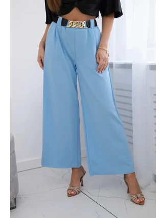Viskózové nohavice so širokými nohavicami modré