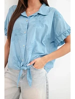 Dámske bavlnené tričko s kvetinovou výšivkou denim Dámske bavlnené tričko s kvetinovou výšivkou denim