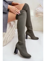 Kozaki Ze Skarpetkową Cholewką Za Kolano Na Słupku Ciemnozielone Esanira