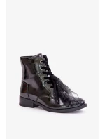 Lakované zateplené členkové topánky so zipsom S.Barski Black