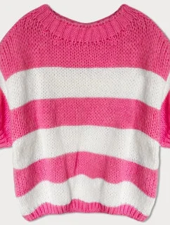 Dámsky voľný pruhovaný sveter v neónovo ružovej farbe (761ART)
