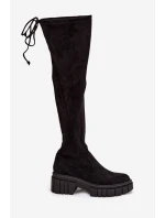 Zamszowe Damskie Kozaki Za Kolano Czarne Cheera