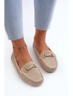 Mokasyny Damskie Ażurowe Z Ozdobą Beżowe Kaydance