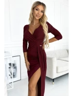 404-5 Dlhé trblietavé šaty s výstrihom a rozparkom na nohách - BROAD s trblietkami