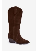 Kožené Semišové Kozačky Dívčí Oteplené Čokoládové Urselle