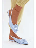 Dámské sandály na ploché podrážce s dekorativním květem modré Telivette