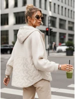 Dámska prechodná bunda oversize s kapucňou ecru FashionStreet TY5592 Dámska prechodná bunda oversize s kapucňou ecru FashionStreet TY5592