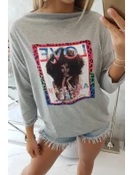 American Girl grafická blúzka šedá S/M - L/XL