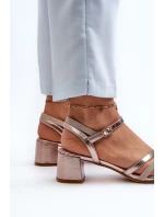 Sandały Damskie Na Niskim Obcasie Z Eko Skóry Sergio Leone SK046 Różowe Złoto