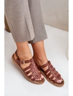 Skórzane Sandały Na Płaskim Obcasie Zazoo 3686 Brązowe