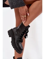 Ocieplane Botki Damskie Z Ozdobnym Sznurowaniem Czarne Elindra