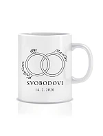 Personalizovaný klasický biely keramický hrnček s objemom 300 ml s prstienkami a menami Personalizovaný klasický biely keramický hrnček s objemom 300 ml s prstienkami a menami