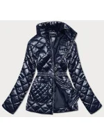 Tmavomodrá prešívaná dámska bunda s opaskom (BH2208)